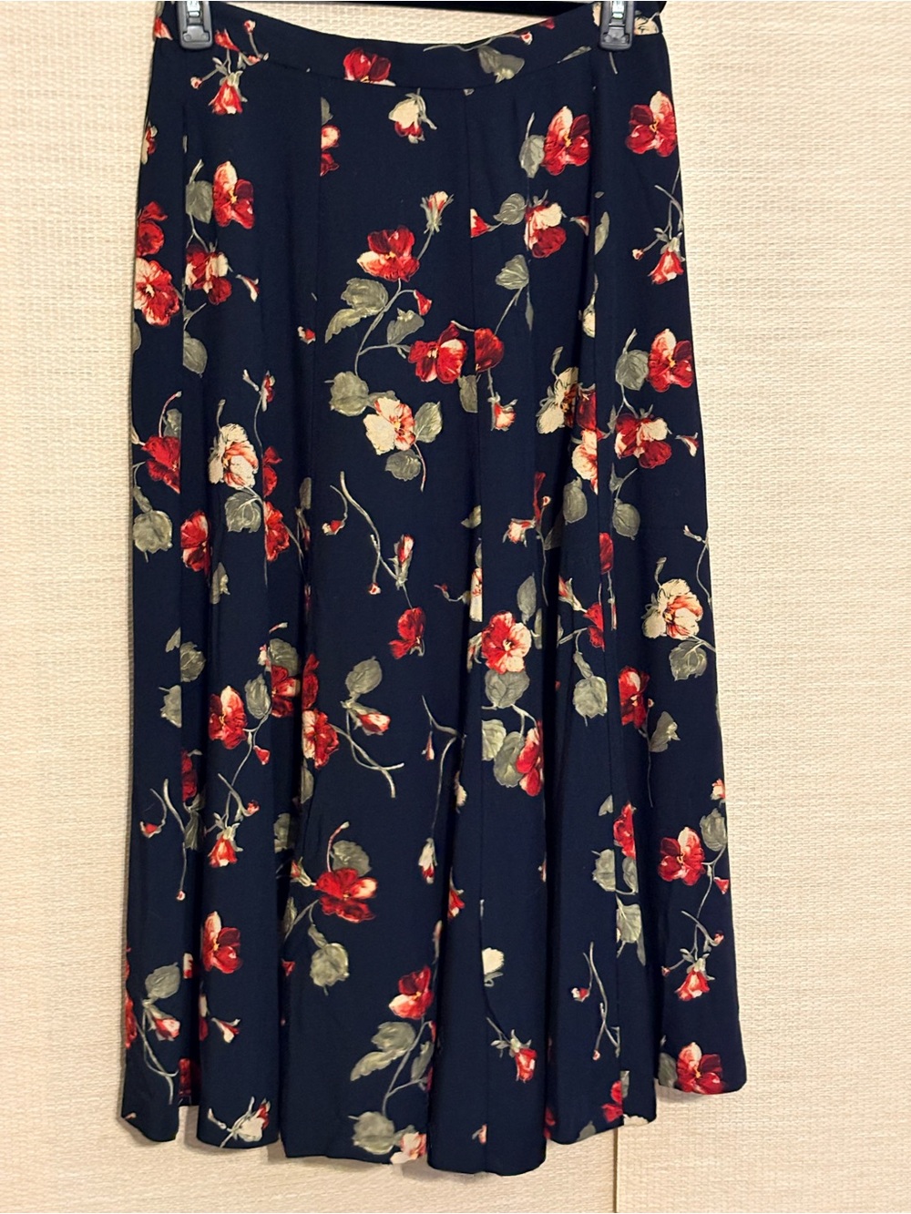 Vintage Koret Floral Maxi Skirt Navy Red Sage Pleated Full Length